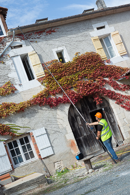 Gutter cleaning using SkyVac equipment